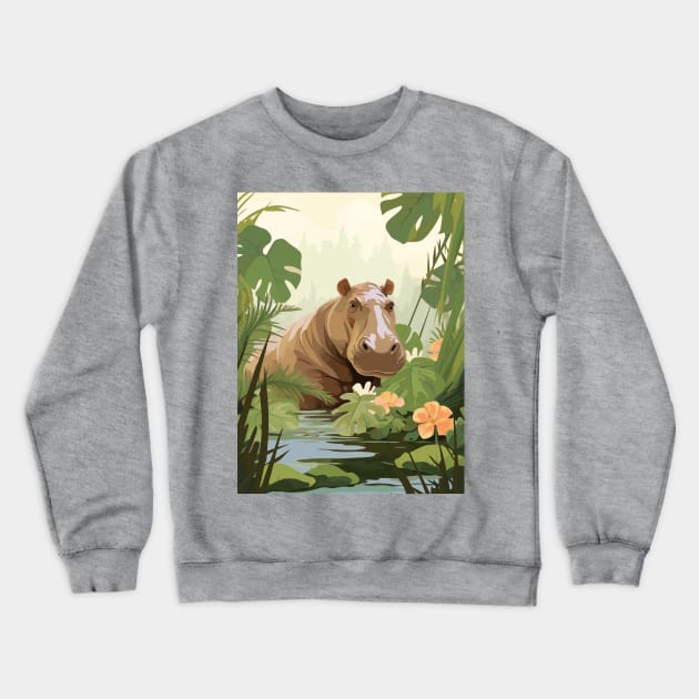 Hippo in the Jungle Crewneck Sweatshirt by JunkyDotCom